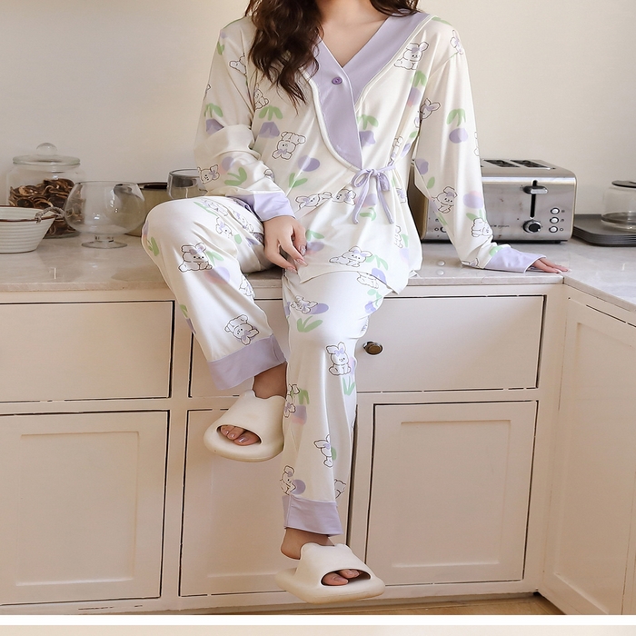 91家纺网 家纺一手货源 找家纺 （总）洛兰沙家居馆 批发A类10A抗菌莫代尔月子服春夏季薄款孕期哺乳喂奶孕妇睡衣