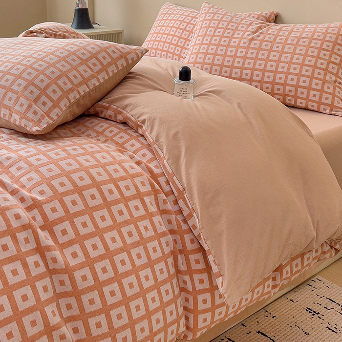 小懒猪 2026秋冬新款全棉纯棉色织水洗棉华夫格四件套-魔方系列 魔方桔