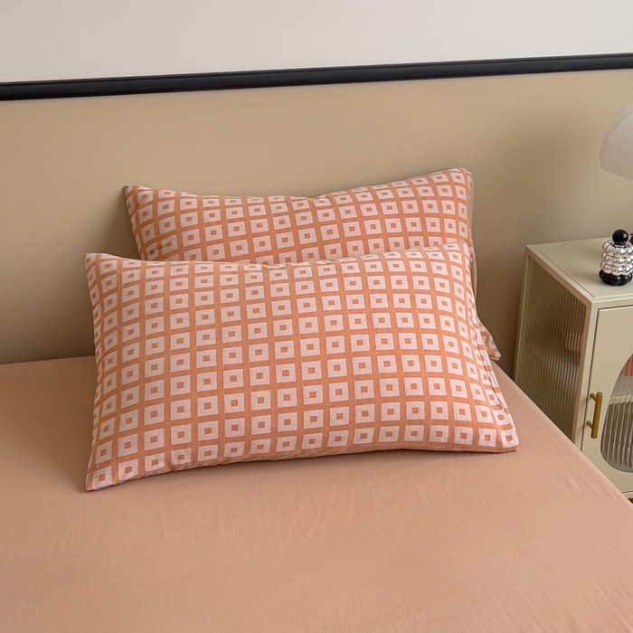 91家纺网 家纺一手货源 找家纺 小懒猪 2026秋冬新款全棉纯棉色织水洗棉华夫格四件套-魔方系列 魔方桔