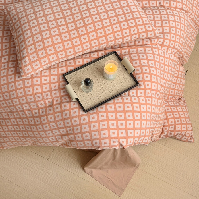 91家纺网 家纺一手货源 找家纺 小懒猪 2026秋冬新款全棉纯棉色织水洗棉华夫格四件套-魔方系列 魔方桔