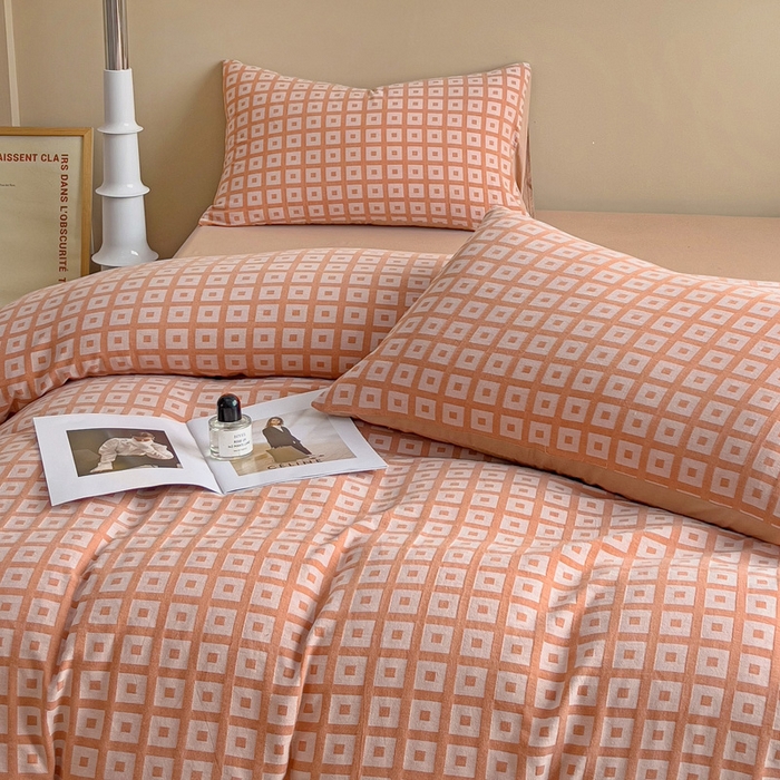 91家纺网 家纺一手货源 找家纺 小懒猪 2026秋冬新款全棉纯棉色织水洗棉华夫格四件套-魔方系列 魔方桔