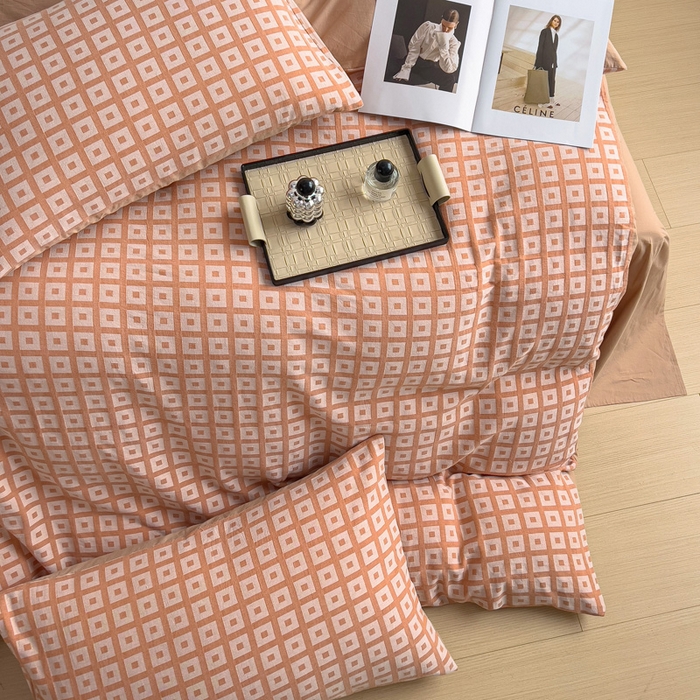 91家纺网 家纺一手货源 找家纺 小懒猪 2026秋冬新款全棉纯棉色织水洗棉华夫格四件套-魔方系列 魔方桔