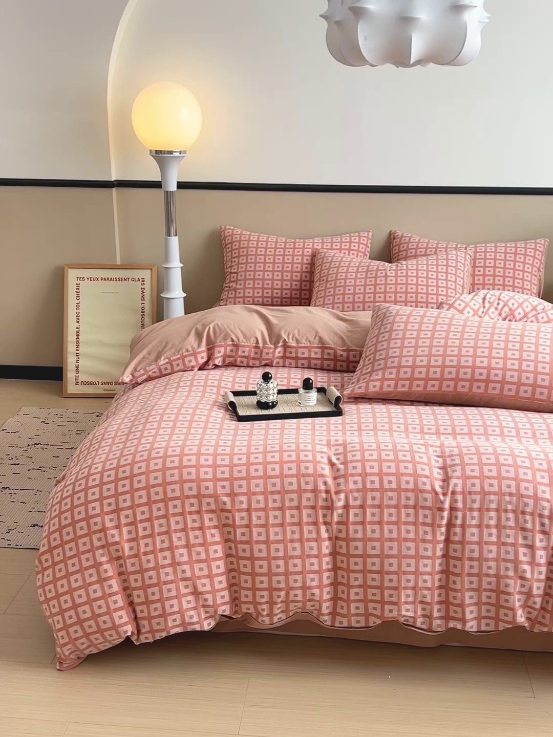 91家纺网 家纺一手货源 找家纺 小懒猪 2026秋冬新款全棉纯棉色织水洗棉华夫格四件套-魔方系列 魔方桔