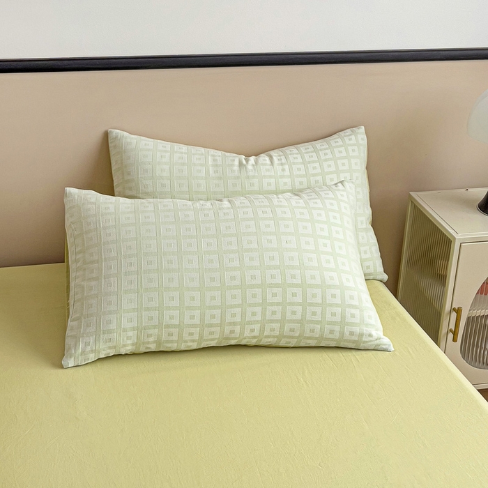 91家纺网 家纺一手货源 找家纺 小懒猪 2026秋冬新款全棉纯棉色织水洗棉华夫格四件套-魔方系列 魔方绿