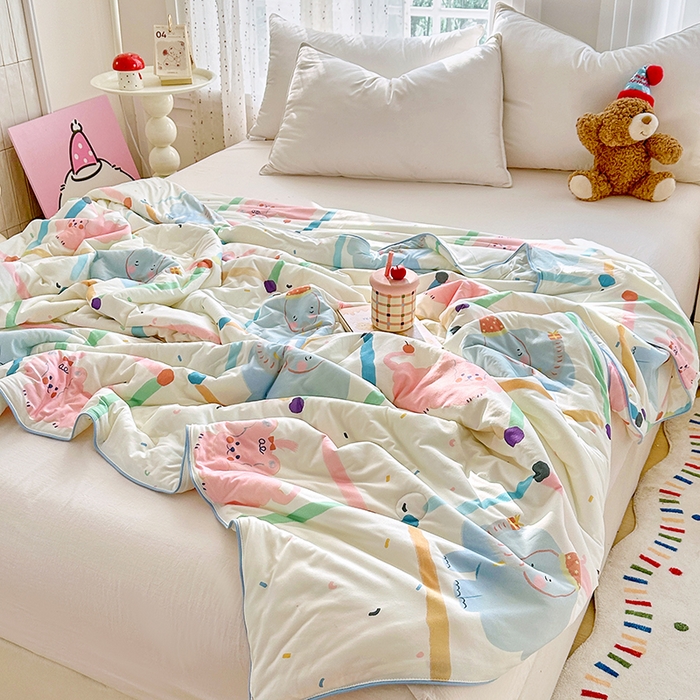 91家纺网 家纺一手货源 找家纺 萌飞  2026年新款A类针织棉嘟嘟被夏被春秋被空调被儿童学生被子被芯 艾利小象