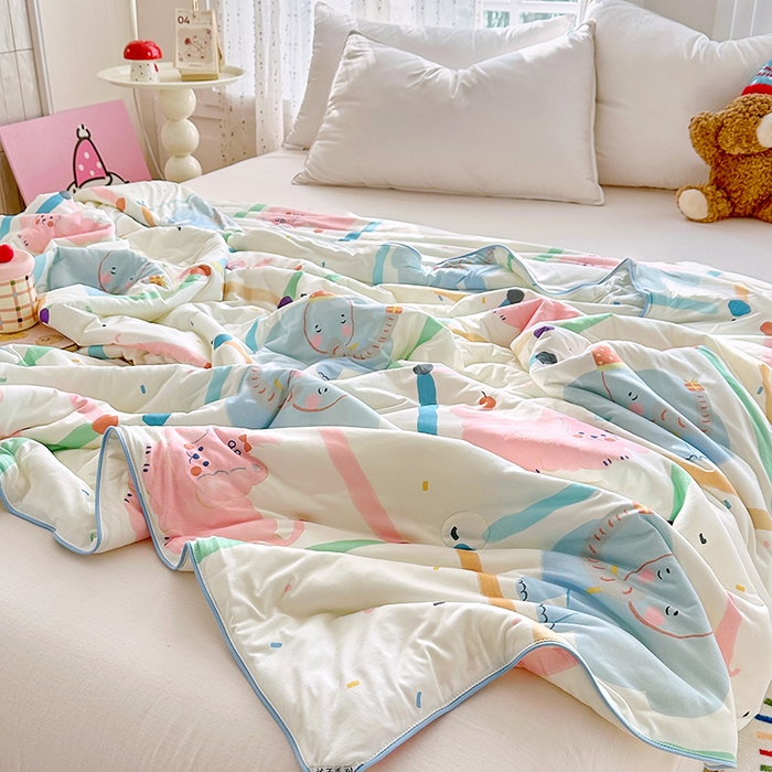 91家纺网 家纺一手货源 找家纺 萌飞  2026年新款A类针织棉嘟嘟被夏被春秋被空调被儿童学生被子被芯 艾利小象