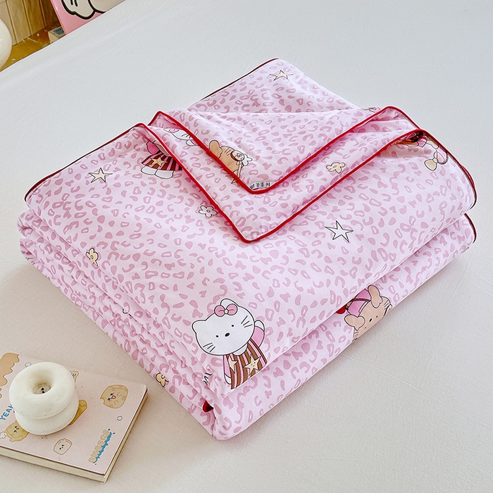 91家纺网 家纺一手货源 找家纺 萌飞  2026年新款A类针织棉嘟嘟被夏被春秋被空调被儿童学生被子被芯 粉粉豹纹猫