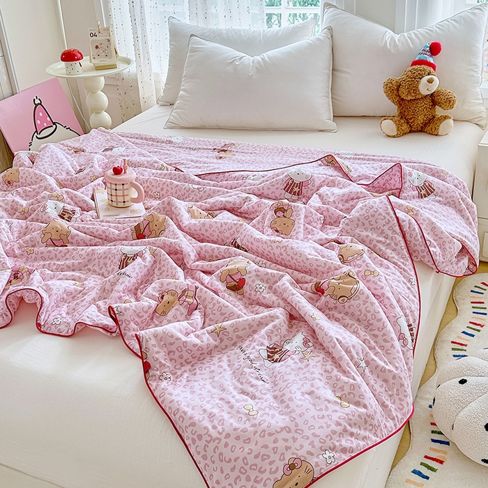 91家纺网 家纺一手货源 找家纺 萌飞  2026年新款A类针织棉嘟嘟被夏被春秋被空调被儿童学生被子被芯 粉粉豹纹猫