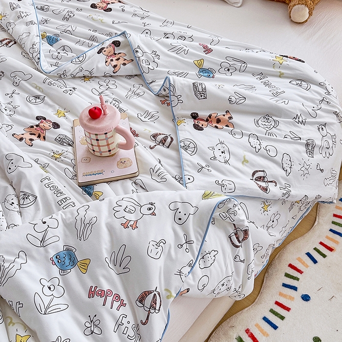 91家纺网 家纺一手货源 找家纺 萌飞  2026年新款A类针织棉嘟嘟被夏被春秋被空调被儿童学生被子被芯 简笔画