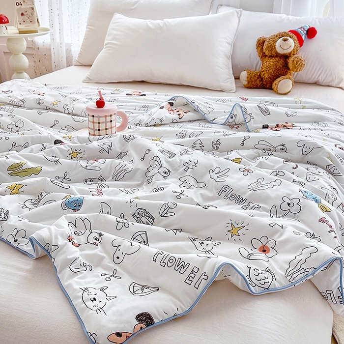 91家纺网 家纺一手货源 找家纺 萌飞  2026年新款A类针织棉嘟嘟被夏被春秋被空调被儿童学生被子被芯 简笔画