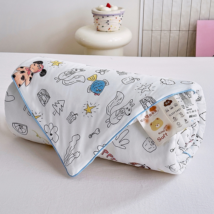 91家纺网 家纺一手货源 找家纺 萌飞  2026年新款A类针织棉嘟嘟被夏被春秋被空调被儿童学生被子被芯 简笔画