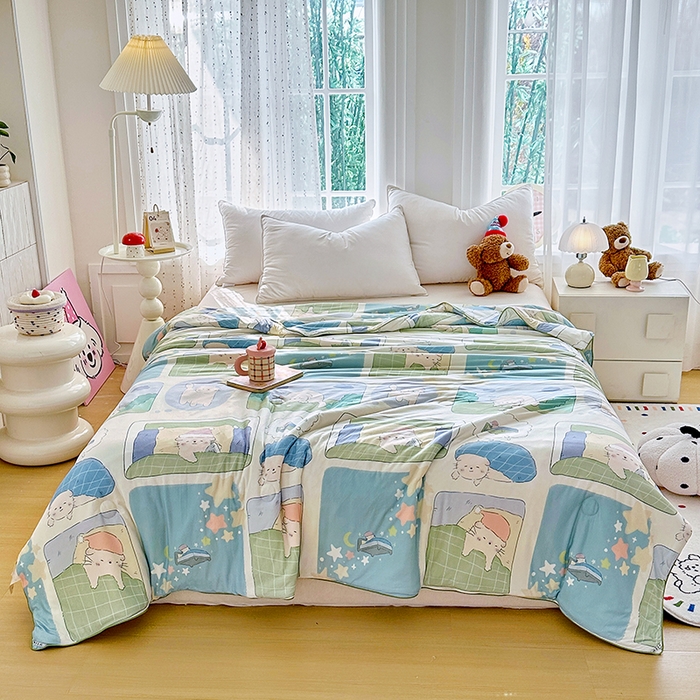 91家纺网 家纺一手货源 找家纺 萌飞  2026年新款A类针织棉嘟嘟被夏被春秋被空调被儿童学生被子被芯 喵喵屋