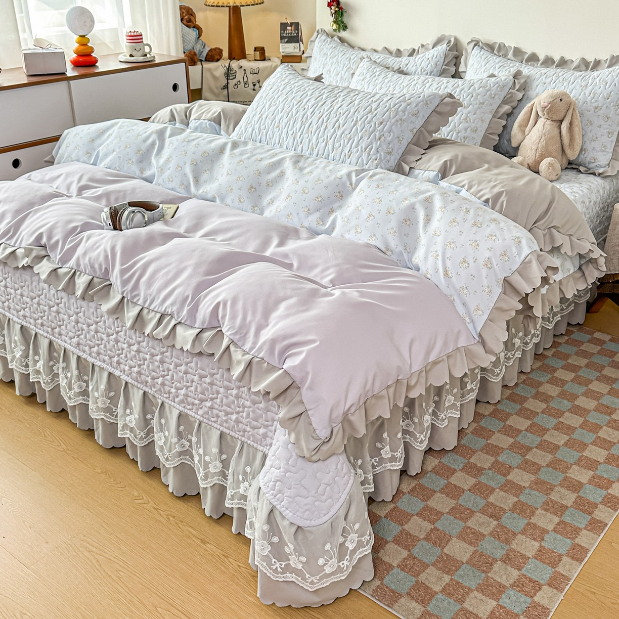 91家纺网 家纺一手货源 找家纺 （总）雅眠居 2026新款直播爆款古法仿棉双层蕾丝花边床盖四件套