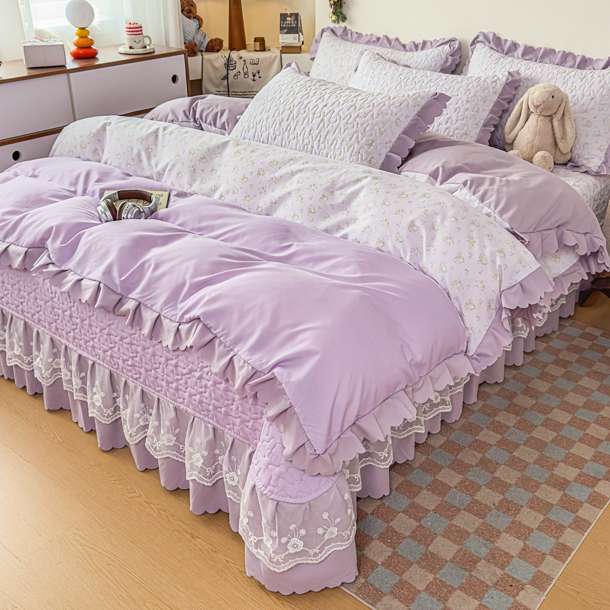 91家纺网 家纺一手货源 找家纺 （总）雅眠居 2026新款直播爆款古法仿棉双层蕾丝花边床盖四件套