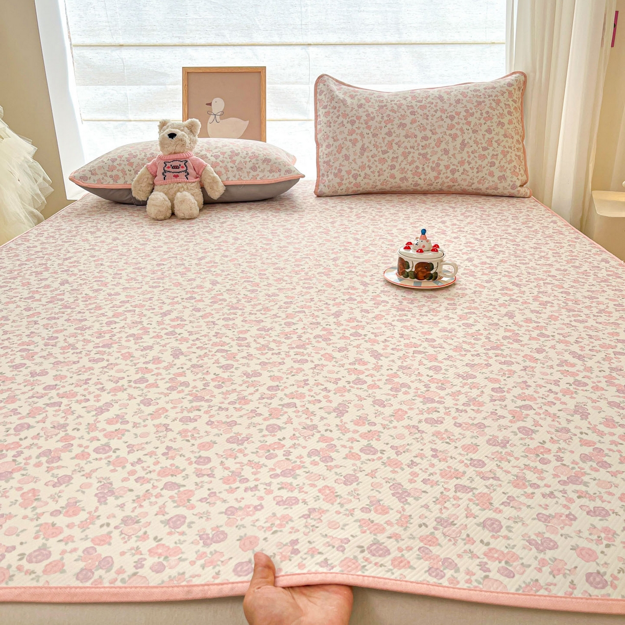 91家纺网 家纺一手货源 找家纺 川悦生活 2026新款凉感冰丝席大床小阪冰丝凉席 席清新花芋