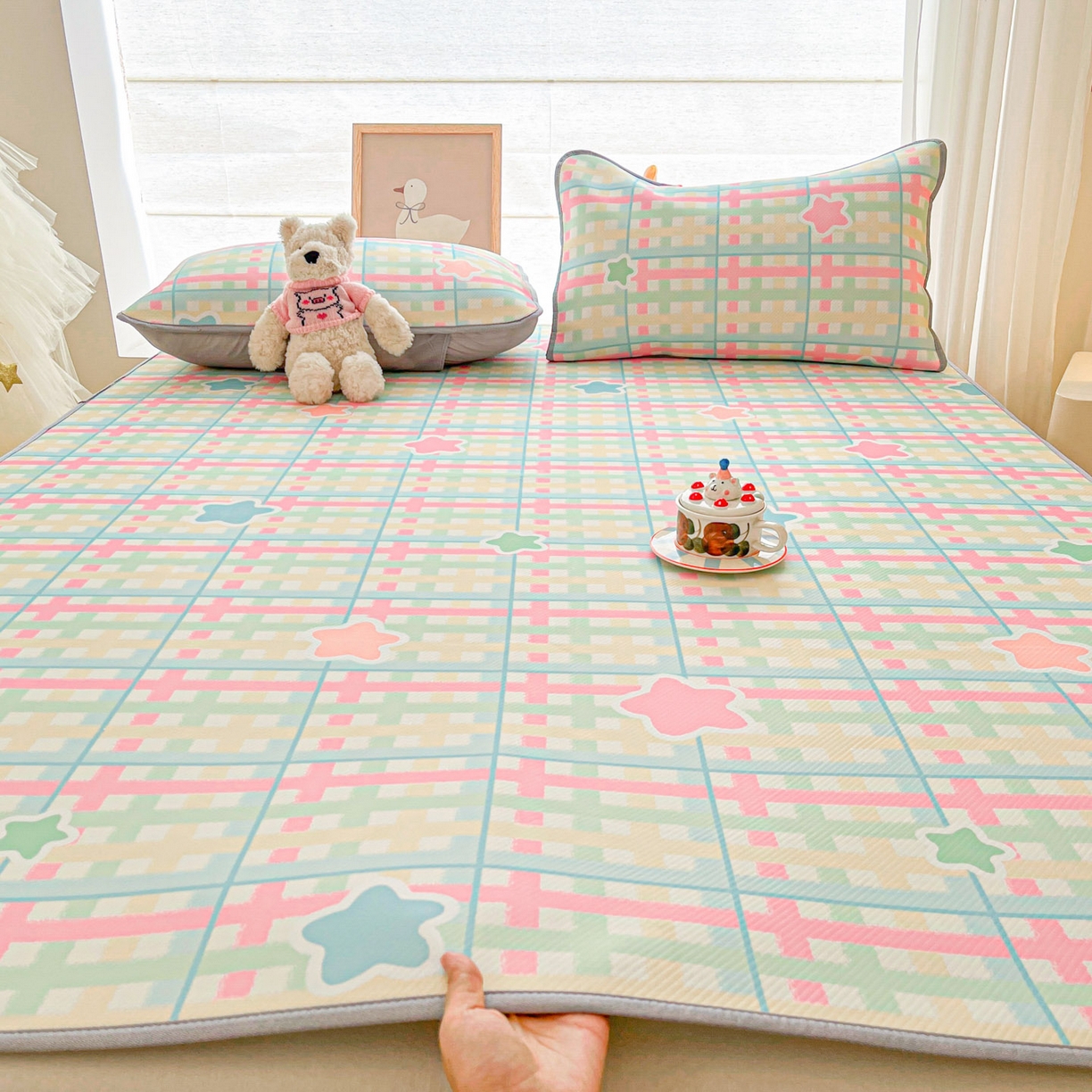 91家纺网 家纺一手货源 找家纺 川悦生活 2026新款凉感冰丝席大床小阪冰丝凉席 席杏仁小星星