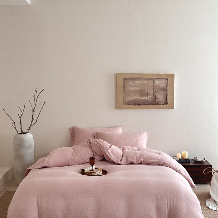 91家纺网 家纺一手货源 找家纺 （总）尚品本色 2026新款纯色色织双层纱四件套,粉色,红色,绿色,米色,棕色