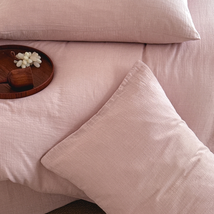 91家纺网 家纺一手货源 找家纺 尚品本色 2026新款纯色色织双层纱四件套 粉色