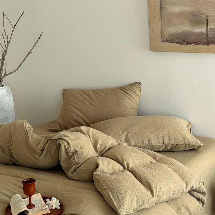 91家纺网 家纺一手货源 找家纺 尚品本色 2026新款纯色色织双层纱四件套 绿色