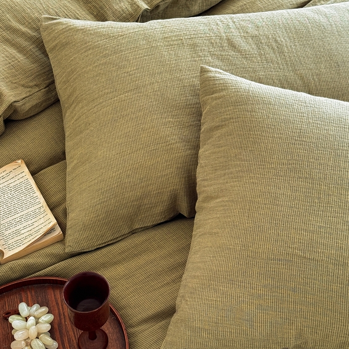 91家纺网 家纺一手货源 找家纺 尚品本色 2026新款纯色色织双层纱四件套 绿色