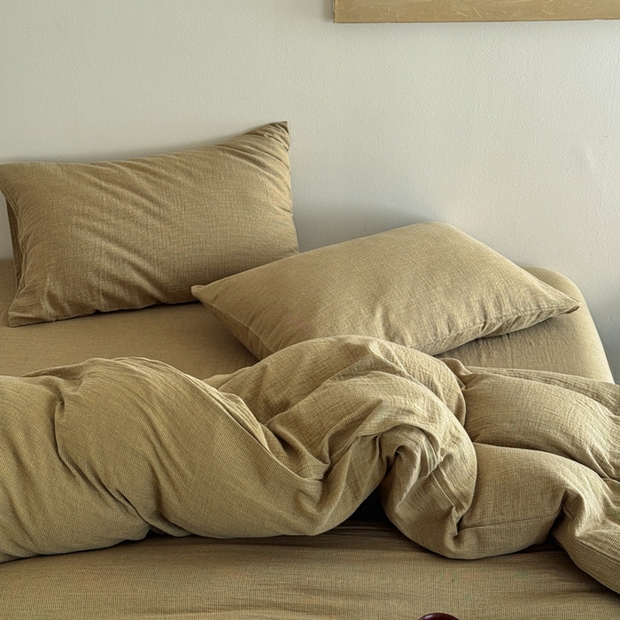 91家纺网 家纺一手货源 找家纺 尚品本色 2026新款纯色色织双层纱四件套 绿色