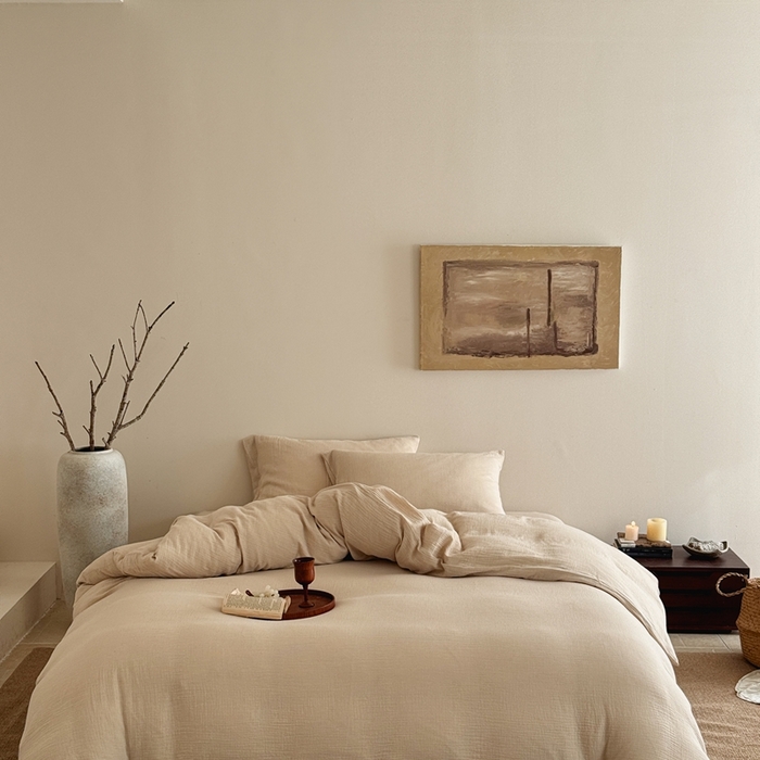 尚品本色 2026新款纯色色织双层纱四件套 米色