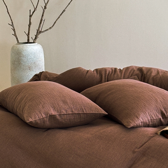 91家纺网 家纺一手货源 找家纺 尚品本色 2026新款纯色色织双层纱四件套 棕色