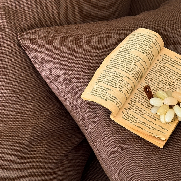 91家纺网 家纺一手货源 找家纺 尚品本色 2026新款纯色色织双层纱四件套 棕色