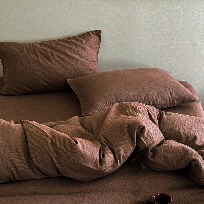 91家纺网 家纺一手货源 找家纺 尚品本色 2026新款纯色色织双层纱四件套 棕色