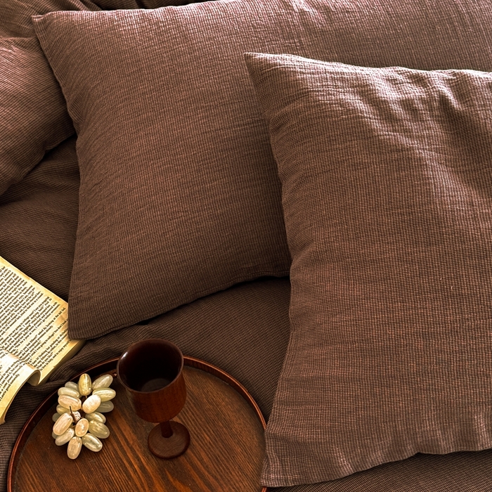 91家纺网 家纺一手货源 找家纺 尚品本色 2026新款纯色色织双层纱四件套 棕色