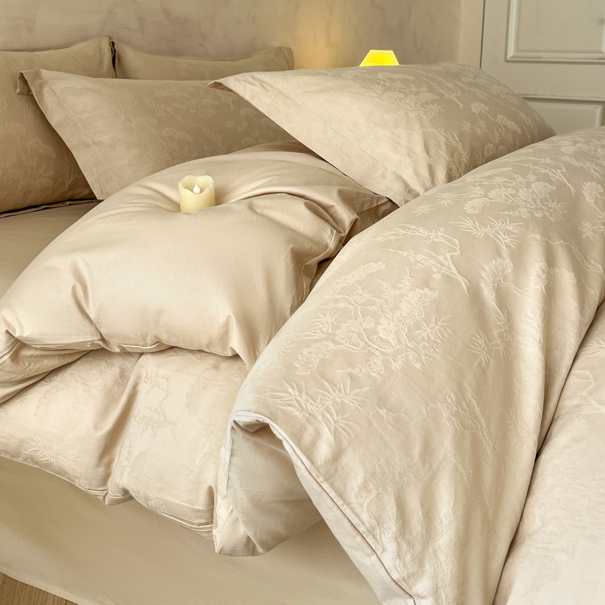 91家纺网 家纺一手货源 找家纺 （总）火麒麟家纺 2026新款A类全棉纯棉水洗立体浮雕提花纯棉四件套