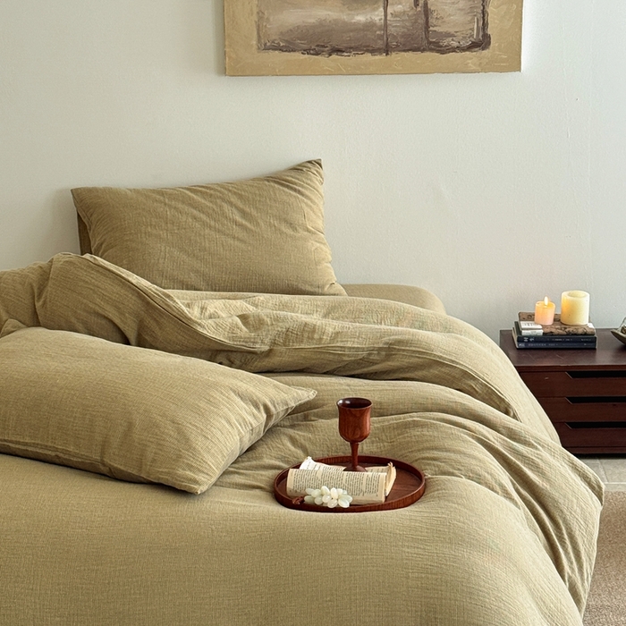 91家纺网 家纺一手货源 找家纺 泰迪爱兰Teddy ISLAND2026新款纯色色织双层纱四件套  绿色