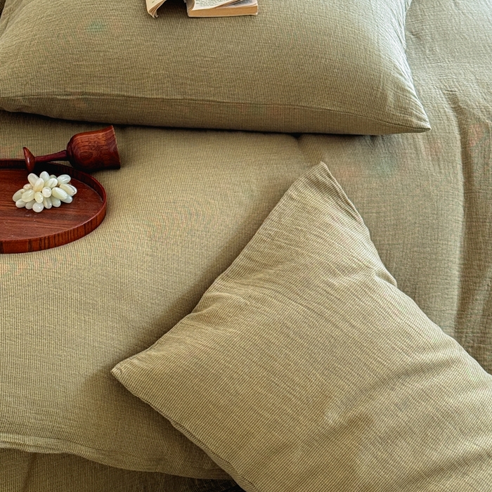 91家纺网 家纺一手货源 找家纺 泰迪爱兰Teddy ISLAND2026新款纯色色织双层纱四件套  绿色