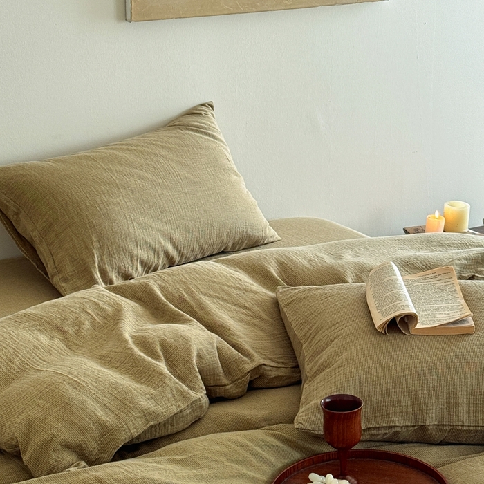 91家纺网 家纺一手货源 找家纺 泰迪爱兰Teddy ISLAND2026新款纯色色织双层纱四件套  绿色