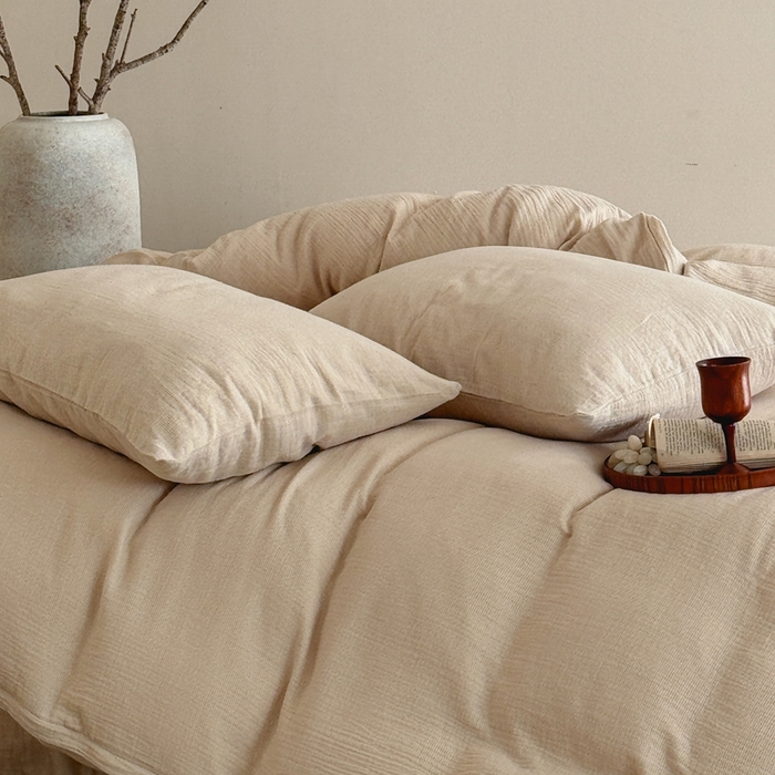 91家纺网 家纺一手货源 找家纺 泰迪爱兰Teddy ISLAND2026新款纯色色织双层纱四件套  米色