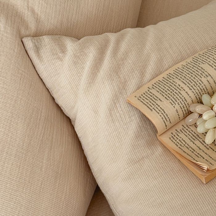 91家纺网 家纺一手货源 找家纺 泰迪爱兰Teddy ISLAND2026新款纯色色织双层纱四件套  米色