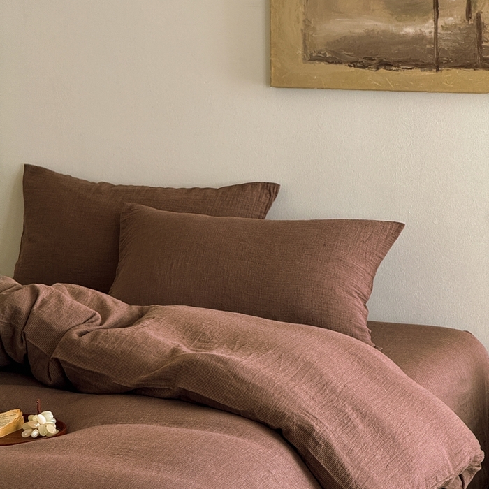 91家纺网 家纺一手货源 找家纺 泰迪爱兰Teddy ISLAND2026新款纯色色织双层纱四件套  棕色