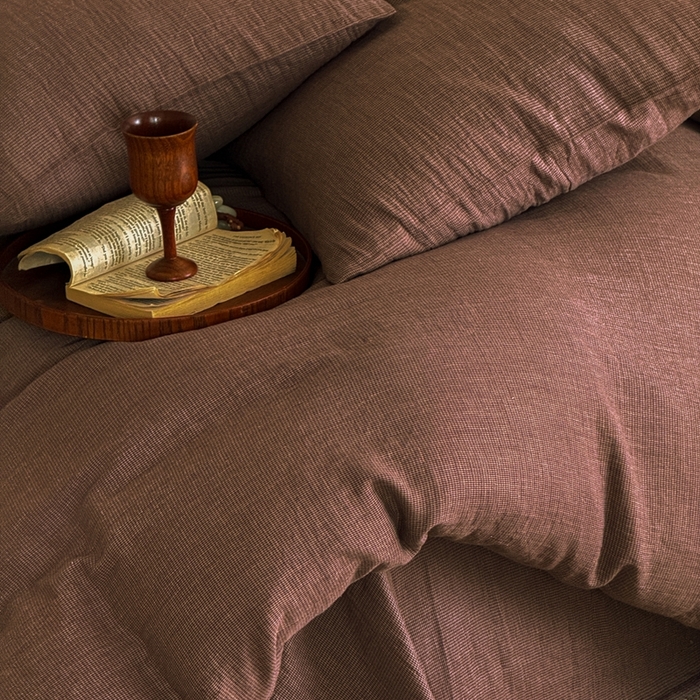 91家纺网 家纺一手货源 找家纺 泰迪爱兰Teddy ISLAND2026新款纯色色织双层纱四件套  棕色