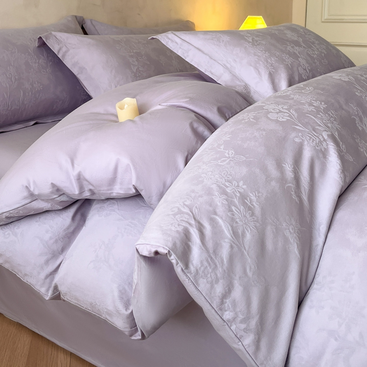 火麒麟家纺 2026新款A类全棉纯棉水洗立体浮雕提花纯棉四件套 花草集市（丁香紫）
