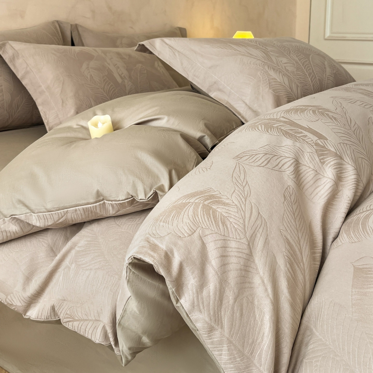 火麒麟家纺 2026新款A类全棉纯棉水洗立体浮雕提花纯棉四件套 焦野（金属灰）