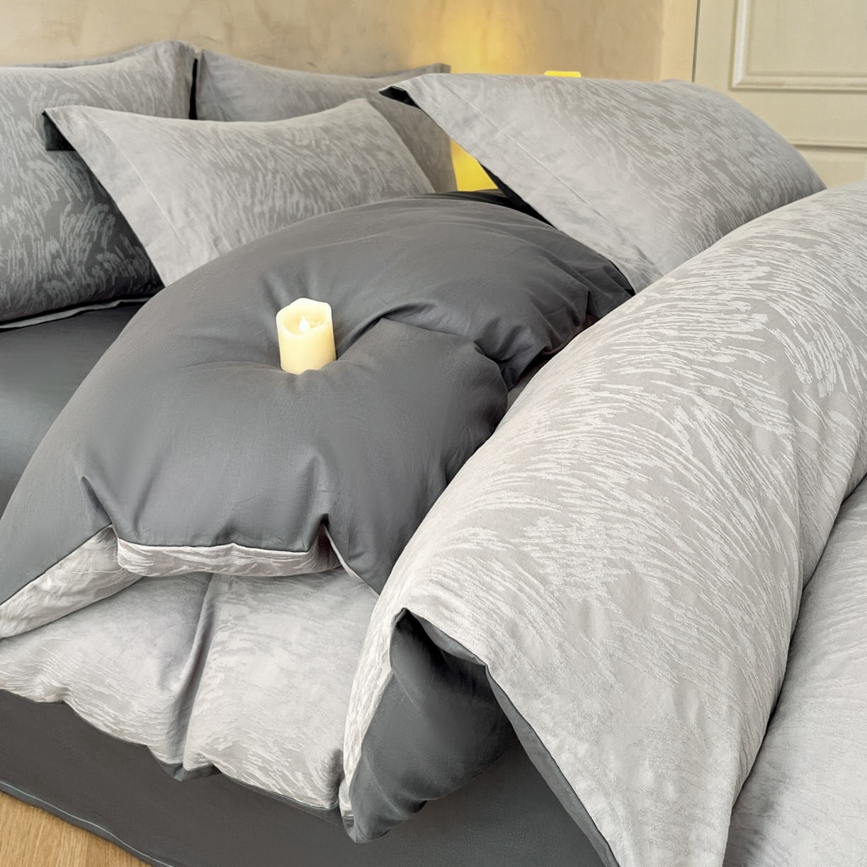 火麒麟家纺 2026新款A类全棉纯棉水洗立体浮雕提花纯棉四件套 克拉拉（太空灰）