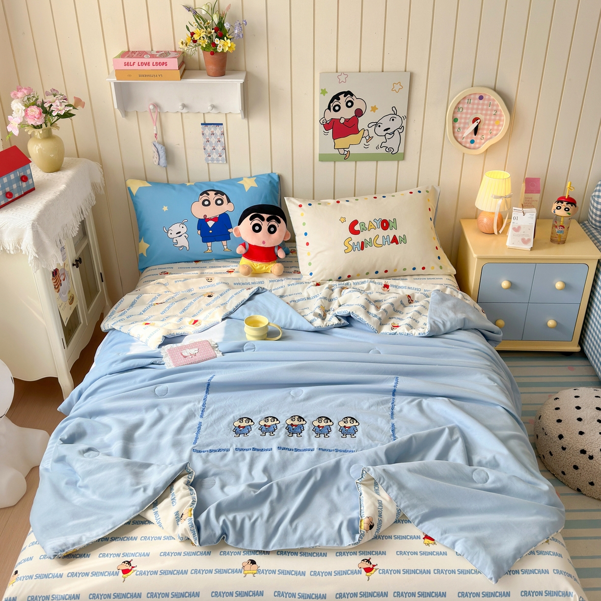 91家纺网 家纺一手货源 找家纺 一霖家纺 2026新款高克重云朵棉正版蜡笔小新夏凉被空调被夏被四件套  小红书热推爆款 夏被-小新BIUBIU