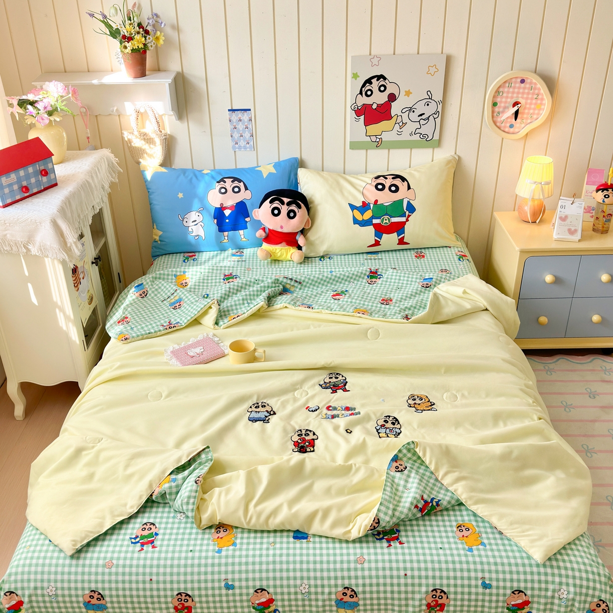 91家纺网 家纺一手货源 找家纺 一霖家纺 2026新款高克重云朵棉正版蜡笔小新夏凉被空调被夏被四件套  小红书热推爆款 夏被-动感光波