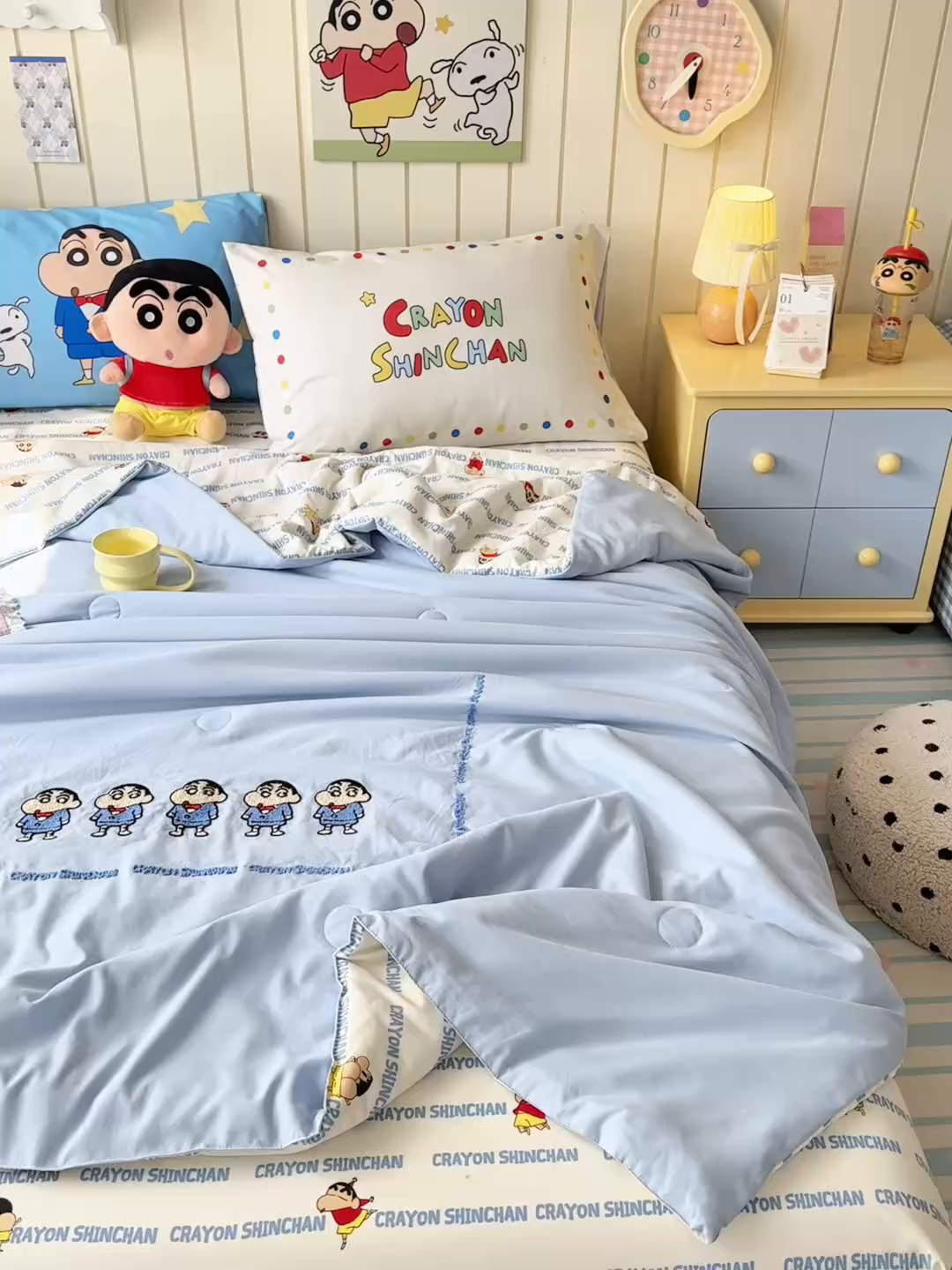 91家纺网 家纺一手货源 找家纺 一霖家纺 2026新款高克重云朵棉正版蜡笔小新夏凉被空调被夏被四件套  小红书热推爆款 夏被-小新BIUBIU