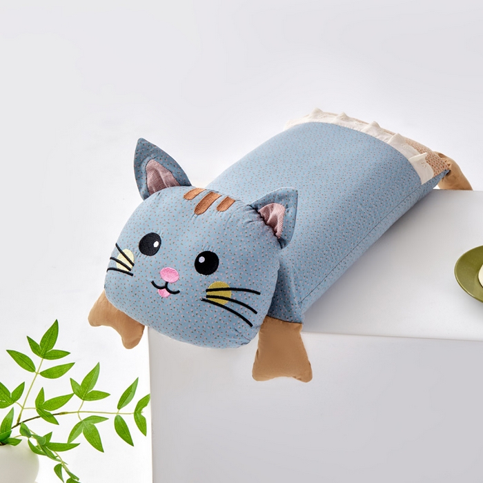 蔻眠 发财猫-全棉卡通荞麦枕头儿童学生成人护颈枕芯 发财猫-蓝色