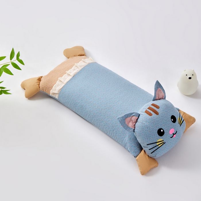 91家纺网 家纺一手货源 找家纺 蔻眠 发财猫-全棉卡通荞麦枕头儿童学生成人护颈枕芯 发财猫-蓝色