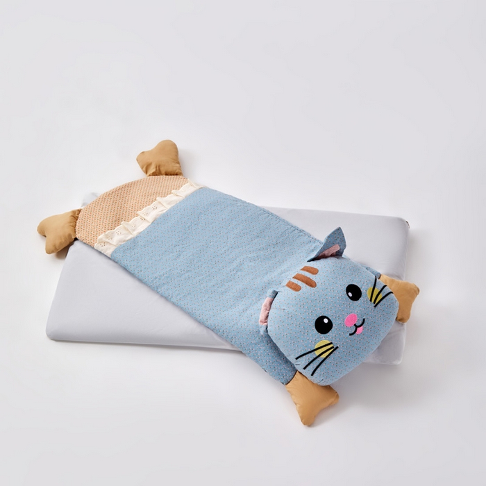 91家纺网 家纺一手货源 找家纺 蔻眠 发财猫-全棉卡通荞麦枕头儿童学生成人护颈枕芯 发财猫-蓝色
