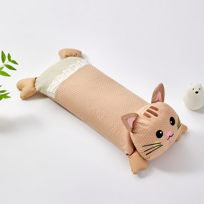 91家纺网 家纺一手货源 找家纺 蔻眠 发财猫-全棉卡通荞麦枕头儿童学生成人护颈枕芯 发财猫-驼色