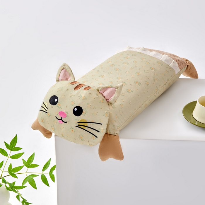 蔻眠 发财猫-全棉卡通荞麦枕头儿童学生成人护颈枕芯 发财猫-绿色