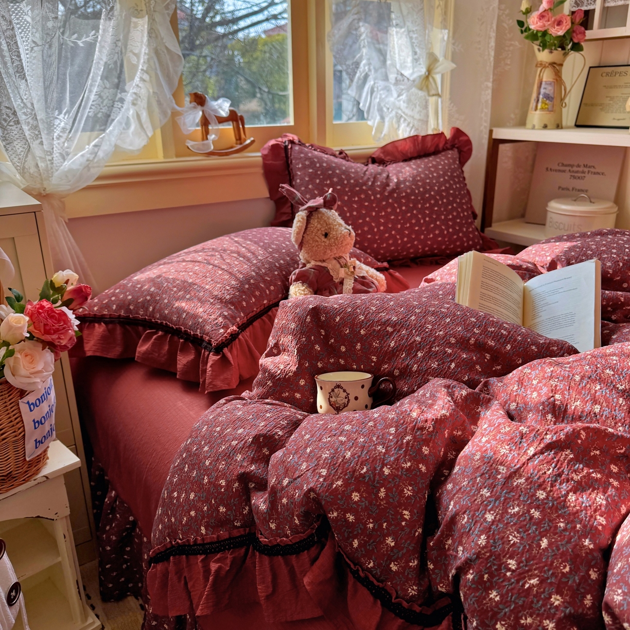 91家纺网 家纺一手货源 找家纺 芭比蔓家纺 2026春夏新款皱皱纱印花四件套 花开满满